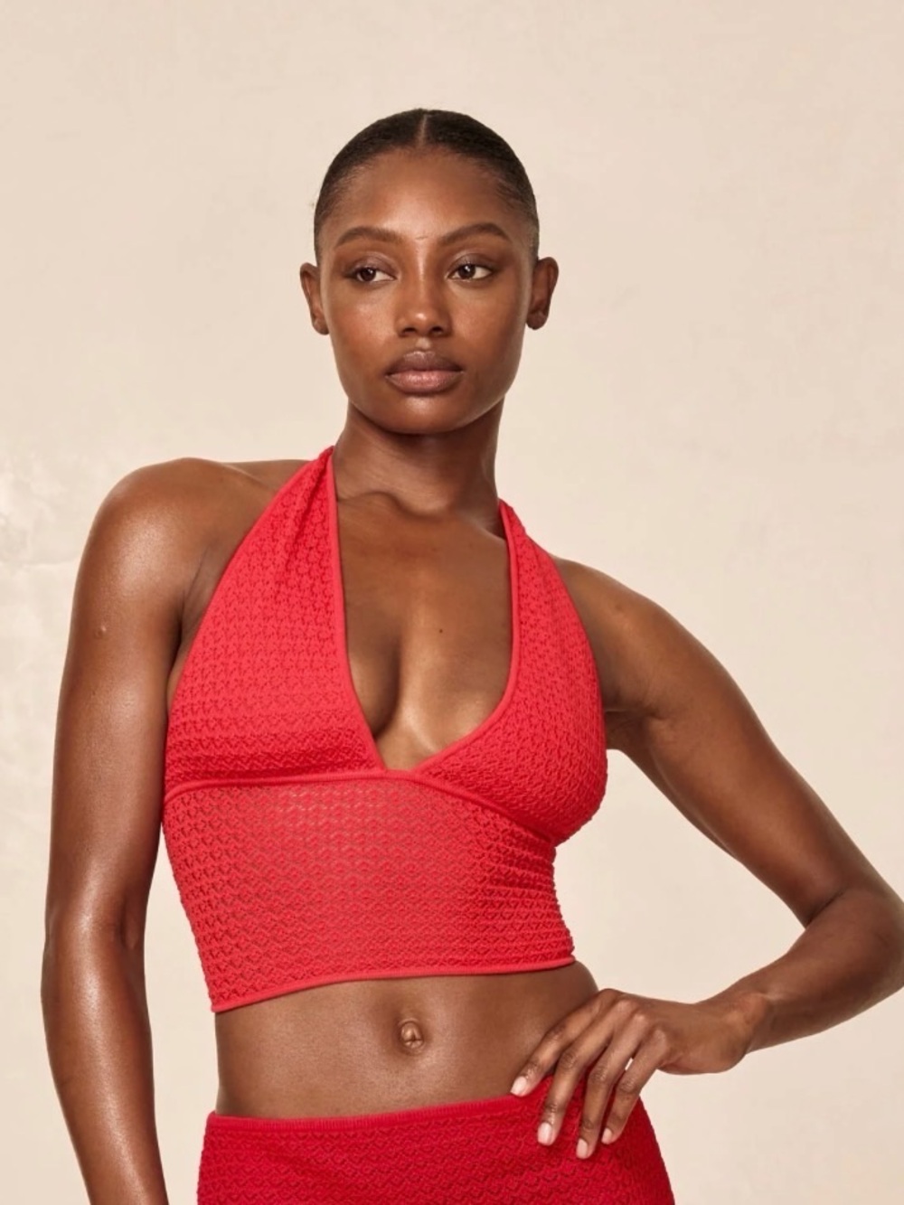 NA-KD Red Crochet Halter Tank Top